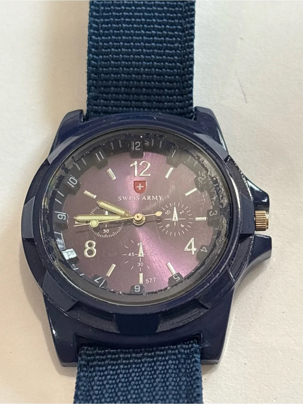 Swiss Army Navy Chronograph Watch Purple Dial Sport Military NATO Strap Quartz